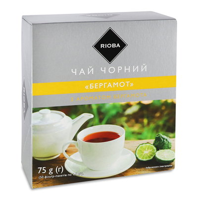 Чай Rioba Бергамот чорний дрібний з аромат бергамотa 50*1.5г