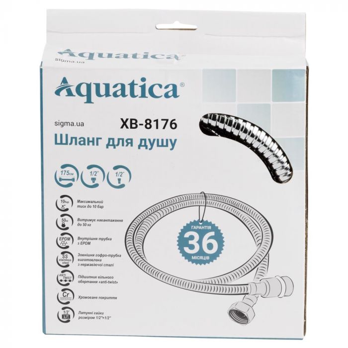 Шланг для душа 1/2" SS хромований з підшипником 175см AQUATICA XB-8176 (9792022)